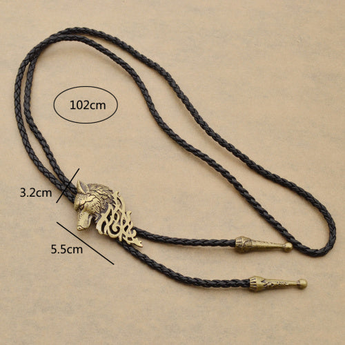 Neck Vintage Knitted Wolf Bolo Tie